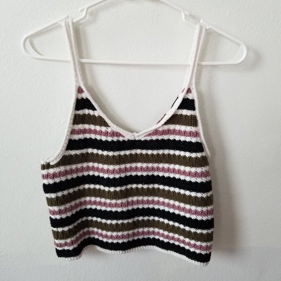 aeropostale knitted crop tank top striped size large. 100% cotton, so soft! - Picture 1 of 6
